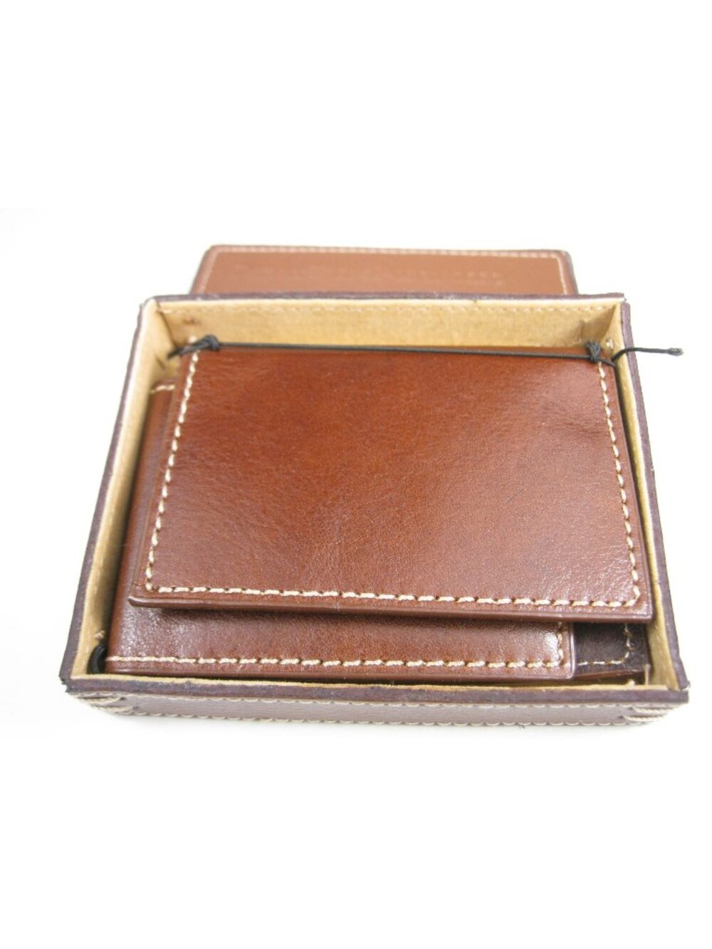 Perry Ellis Portfolio Genuine Leather Brown Bifold Wallet In Box
